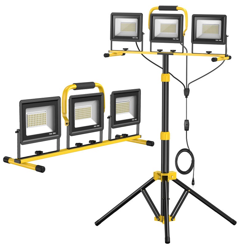 SOARFLY Upgraded LED Work Lights with Stand, 21000 Lumen, 3-Head Adjustable Work Light, Waterproof Foldable Tripod, Extended Cord for Outdoor & Indoor Job Sites, Workshops, Construction, Garage Lighting - Image 1