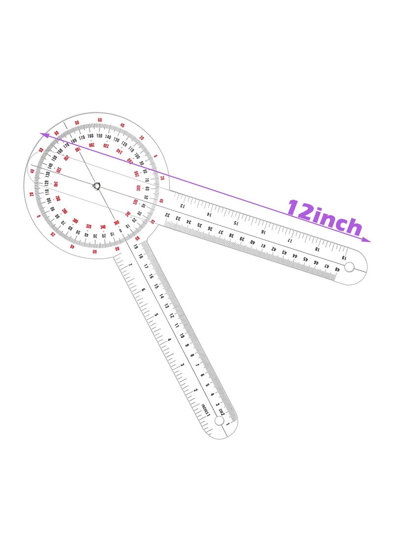 Generic Transparent Goniometer, 12 Inch Orthopedic Angle Ruler Plastic Goniometer 360 Degree for Body Measuring Tape Goniometer Protractor Ruler  - Image 2