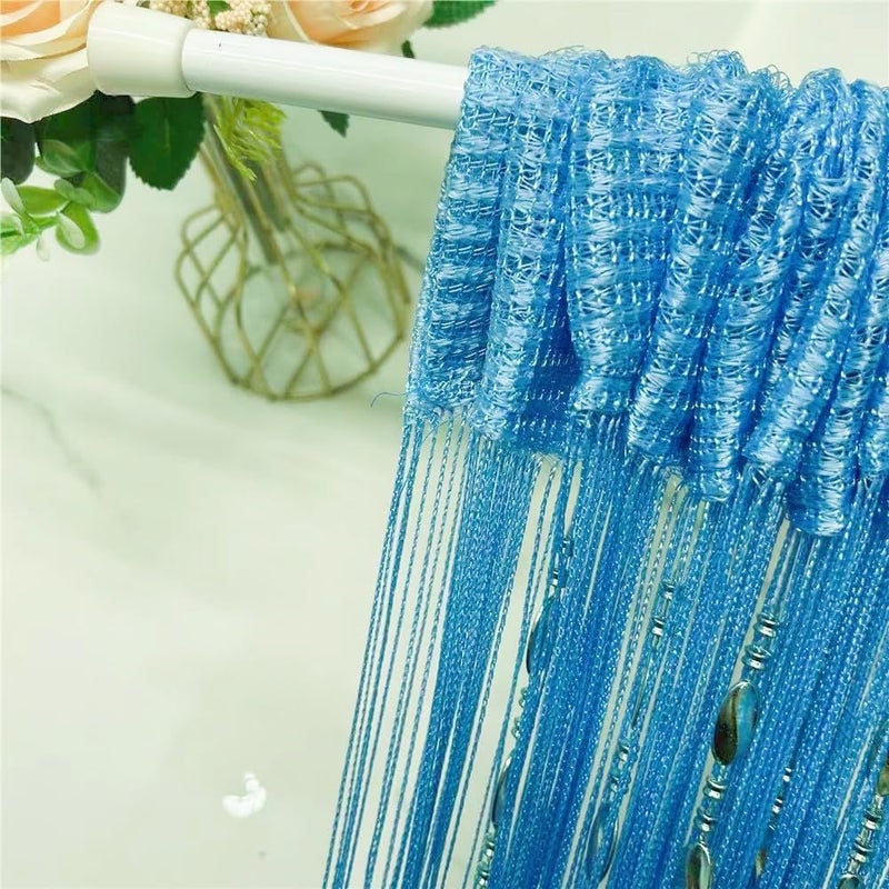 ave split 100cmX200cm Decorative Door String Curtain Beads Wall Panel Fringe Window Room Divider Blind for Wedding Coffee House Parts Door Divider Beads Tassel Screen Decoration (Sky Blue 25) - Image 2