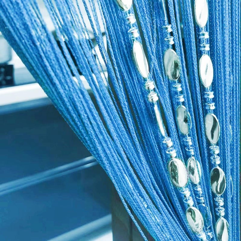 ave split 100cmX200cm Decorative Door String Curtain Beads Wall Panel Fringe Window Room Divider Blind for Wedding Coffee House Parts Door Divider Beads Tassel Screen Decoration (Sky Blue 25) - Image 1