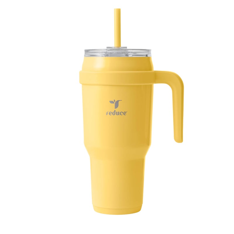 REDUCE 40 oz Stainless Steel Tumbler with Handle DualWall Vacuum Insulated Travel Mug SweatProof Lid Reusable Straw Keeps Drinks Cold for 24 Hrs Fits Cupholders Dishwasher Safe Pineapple
