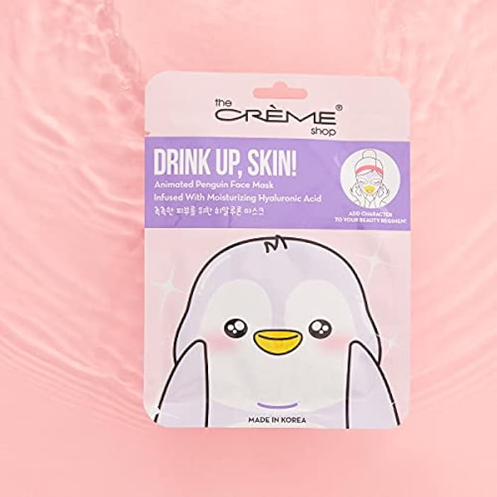 The Crème Shop Korean Skincare Beauty Full Facial Advanced Sheet Daily Natural Essence easy-to-use Soothing - Drink Up, Skin! Penguin Face Mask 3 Piece Value Set - Image 2