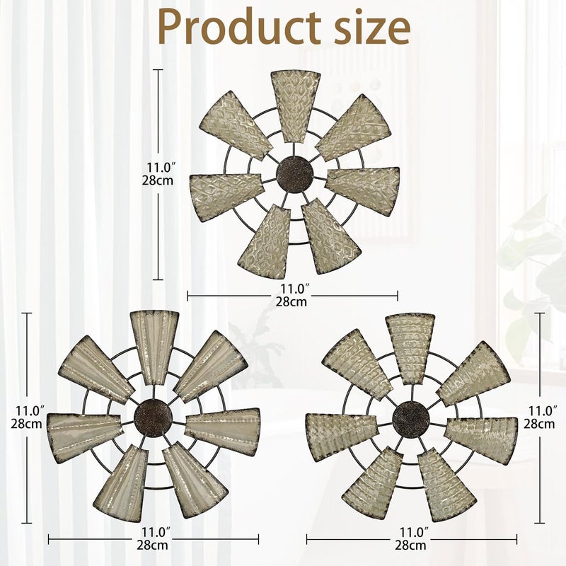 Briful Carefully selected solid material 12" Wall Décor Pack of 3 Metal White & Black Windmill Radial Plate Wall Art Modern Accent Hanging Wall Decorations For Home Office Living Room Wall Sculptures Nationwide courier network - Image 2