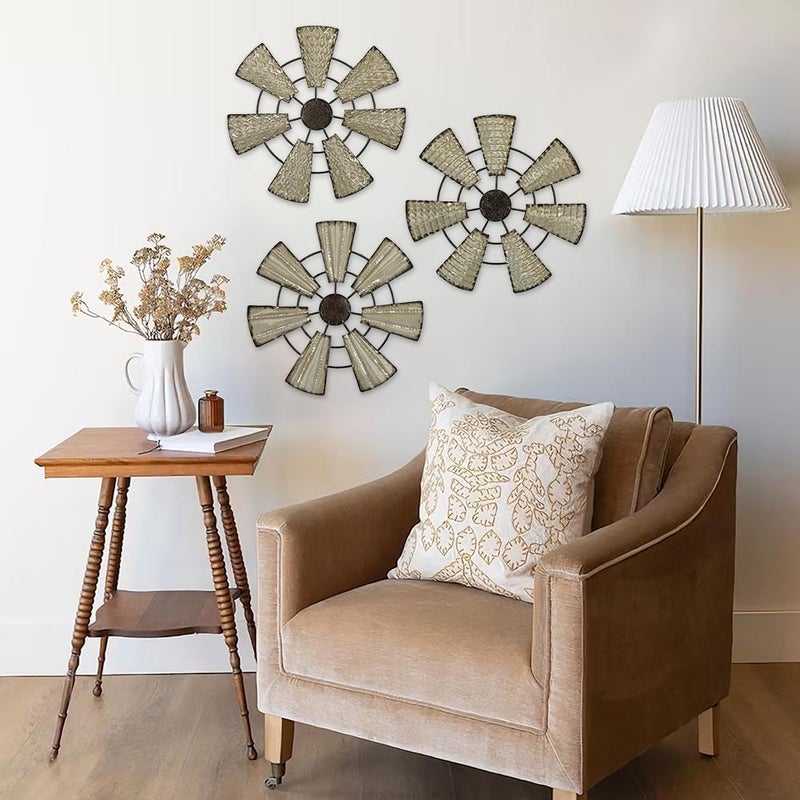 Briful Carefully selected solid material 12" Wall Décor Pack of 3 Metal White & Black Windmill Radial Plate Wall Art Modern Accent Hanging Wall Decorations For Home Office Living Room Wall Sculptures Nationwide courier network - Image 4