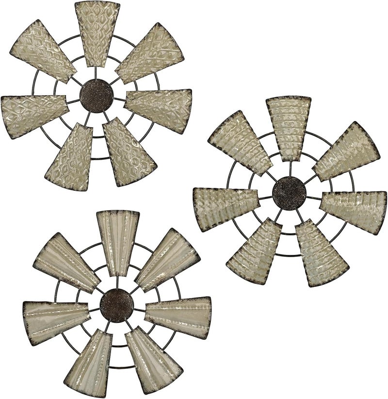 Briful Carefully selected solid material 12" Wall Décor Pack of 3 Metal White & Black Windmill Radial Plate Wall Art Modern Accent Hanging Wall Decorations For Home Office Living Room Wall Sculptures Nationwide courier network - Image 1