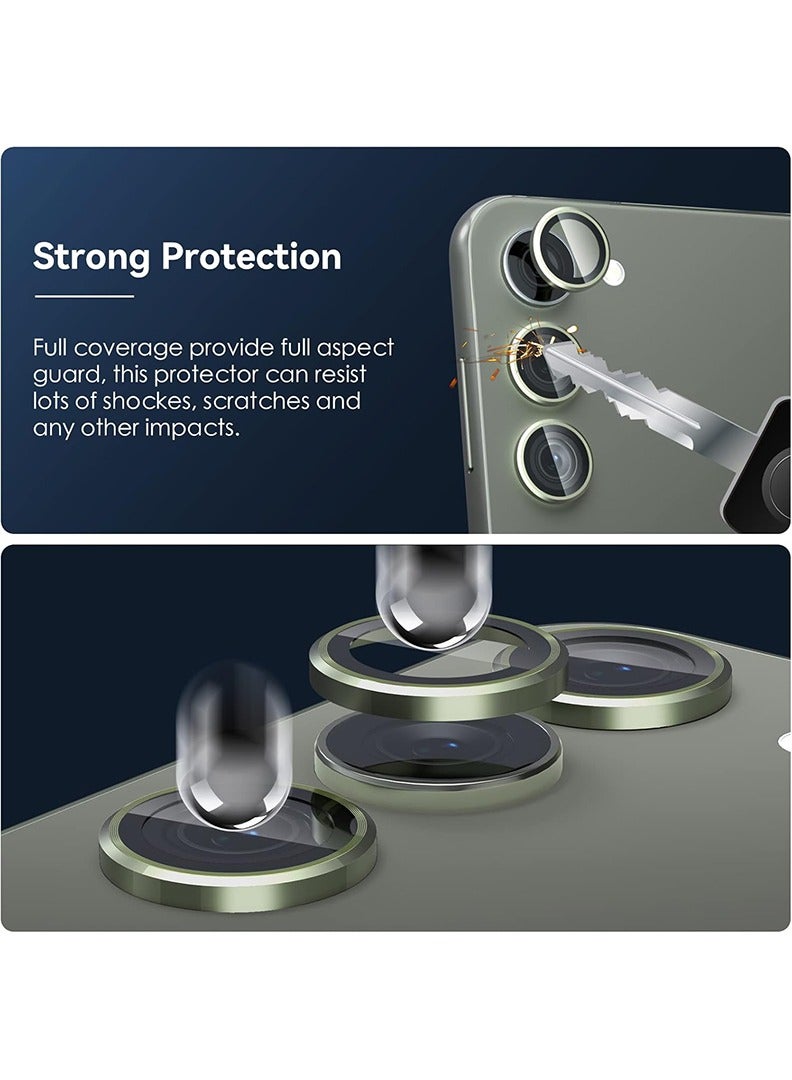 Theodor S23/ S23 Plus/ S24 5 Pcs Camera Lens Protector With 9H Tempered HD Glass Camera Cover Anti Scratch Aluminum Alloy Camera Ring, Green - Image 3