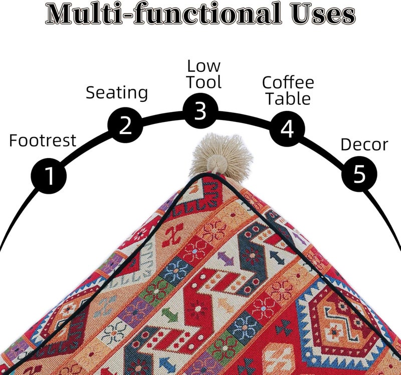 Artbloss Boho Unstuffed Pouf Cover Ottoman Footrest Indian Mexcian Foot Stool Floor Bean Bag Floor Chair Storage for Living Room Bedroom Decor (Boho Red, Square) - Image 3