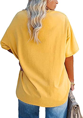 Fisoew Women's Plus Size V Neck T Shirts Summer Half Sleeve Oversized Tees Casual Loose Fit Tunic Tops Yellow - Image 2