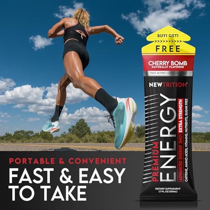 NewTrition® Extra Strength Energy Shots 1.7 fl oz (Pack of 6, Cherry Bomb flavor) - 250mg Caffeine with Vitamin B & Amino Acids, Sugar-Free, Zero Calorie Vitamin Energy Drink for Focus & Endurance - Image 5
