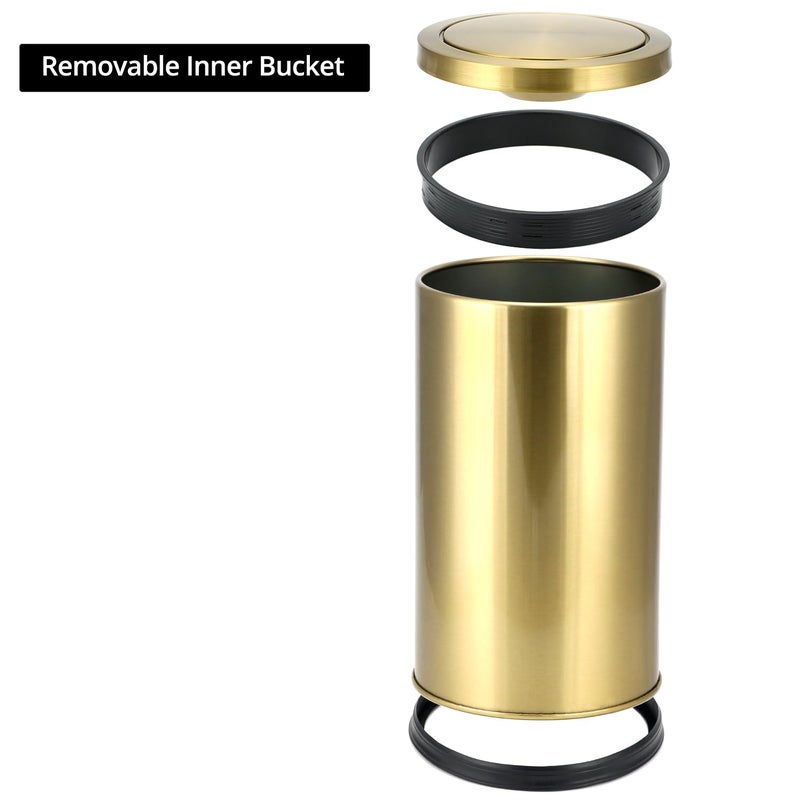 QWORK Antique Gold Trash Can, 2.4 Gallons Stainless Steel, Waterproof, Rustproof with Swing Lid - Image 5