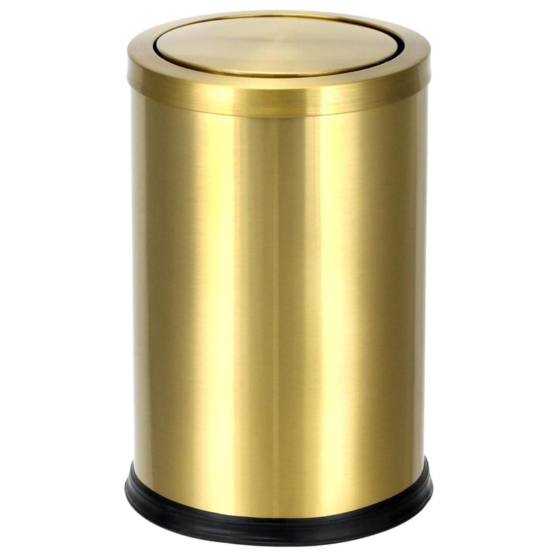 QWORK Antique Gold Trash Can, 2.4 Gallons Stainless Steel, Waterproof, Rustproof with Swing Lid - Image 1