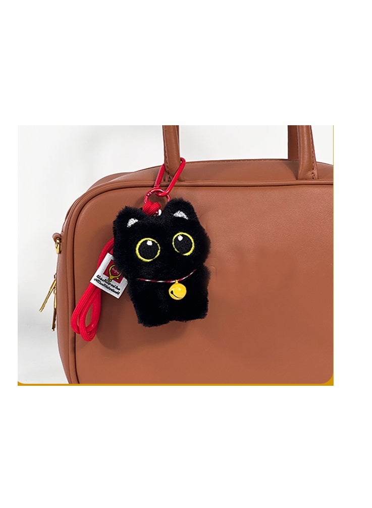 أفهوغو سلسلة مفاتيح على شكل قطة سوداء من القطيفة تصدر صوت صرير مع جرس - سلسلة مفاتيح كرتونية لطيفة للحقائب وديكور السيارة وحزام معصم متعدد الألوان - هدية جديدة للأطفال والفتيات - Image 3