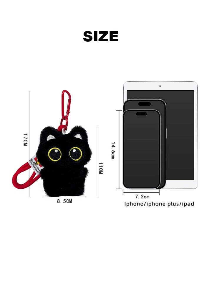 أفهوغو سلسلة مفاتيح على شكل قطة سوداء من القطيفة تصدر صوت صرير مع جرس - سلسلة مفاتيح كرتونية لطيفة للحقائب وديكور السيارة وحزام معصم متعدد الألوان - هدية جديدة للأطفال والفتيات - Image 2