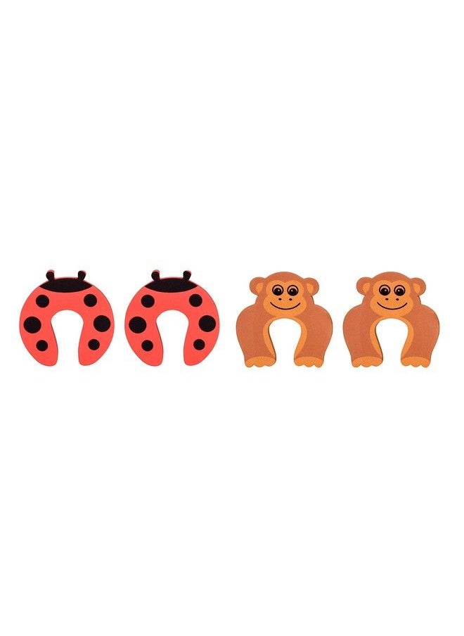 The Little Lookers 4 Pc Multipurpose Finger Door Closet Protector Safety Finger Pinch Guard Stopper Accidental Door Lock Protection For Kids Babies Children (Lady Bird & Monkey Pack Of 4)  - Image 1