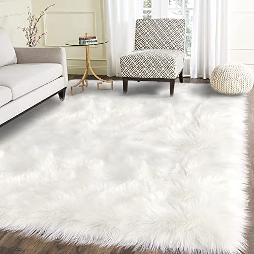 Latepis White Faux Fur Sheepskin Rug 4x6 for Living Room, Fuzzy Rugs Fluffy Washable Rug for Bedroom, Playroom, Luxury Room Decor, Rectangle - Image 1