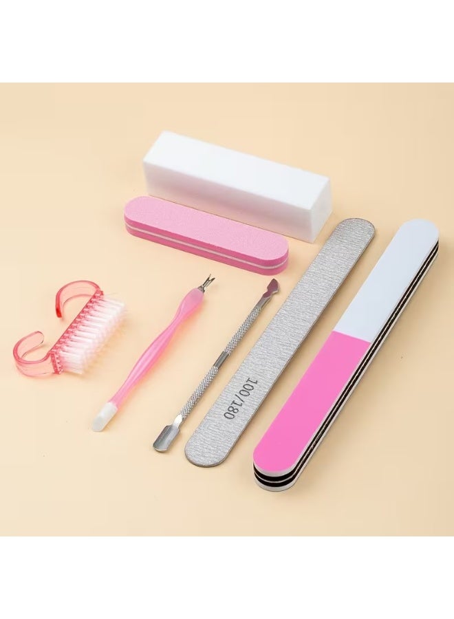 Rozino 7-Piece Nail Care Kit with Steel Cuticle Pusher, Nail Files & Polishing Blocks - Image 1