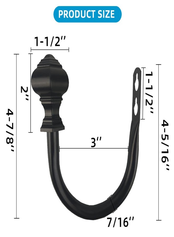 Kowibcl 4Pcs Curtain Holdbacks - Wall Mounted Drapery Tiebacks with Lighthouse Finial,Decorative Curtain Holders for Bedroom Livingroom Office Home,Black - Image 2