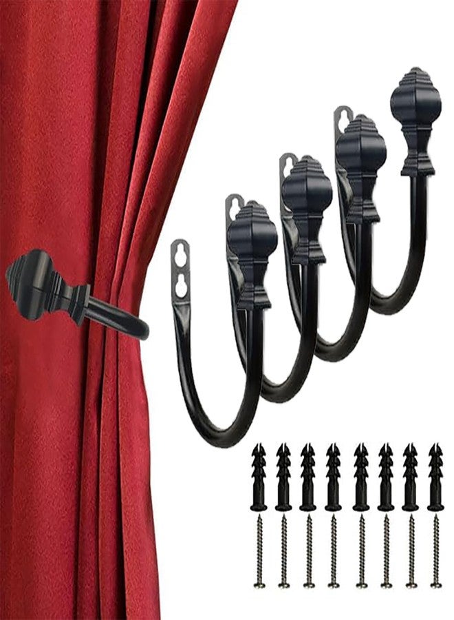 Kowibcl 4Pcs Curtain Holdbacks - Wall Mounted Drapery Tiebacks with Lighthouse Finial,Decorative Curtain Holders for Bedroom Livingroom Office Home,Black - Image 1