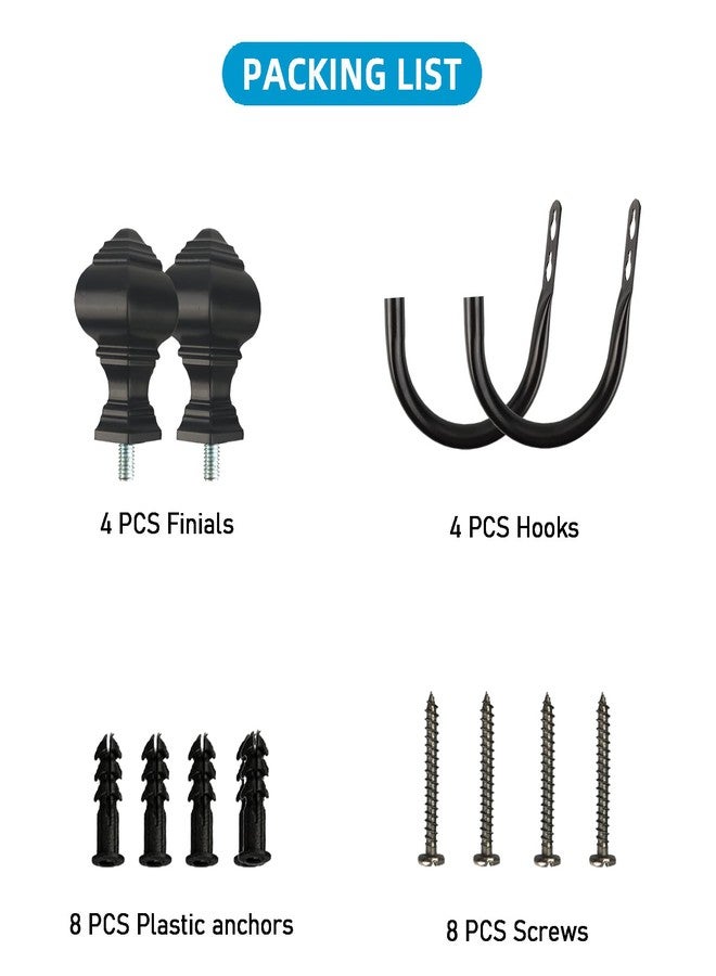 Kowibcl 4Pcs Curtain Holdbacks - Wall Mounted Drapery Tiebacks with Lighthouse Finial,Decorative Curtain Holders for Bedroom Livingroom Office Home,Black - Image 3