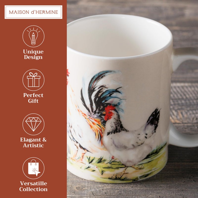 Maison d' Hermine Coffee Mug with Handles Fine Bone China Mugs Pack of One Tea Cups for Hot Beverages Cappuccino Latte Home Restaurant Office Perfect for Gift (Campagne - Basse Cour, 15 Ounce) - Image 2