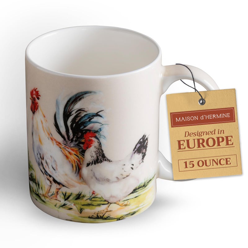 Maison d' Hermine Coffee Mug with Handles Fine Bone China Mugs Pack of One Tea Cups for Hot Beverages Cappuccino Latte Home Restaurant Office Perfect for Gift (Campagne - Basse Cour, 15 Ounce) - Image 1