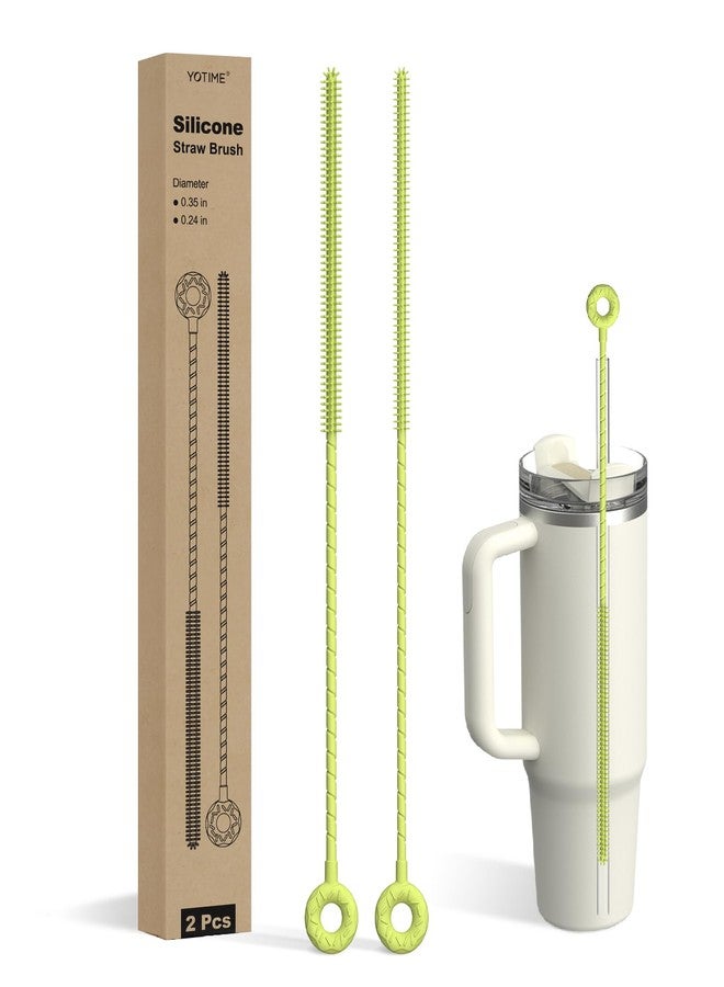 YOTIME Silicone Straw Cleaner Brush, 2 Pcs Reusable Straw Brush(6mm+9mm) for Cleaning Narrow & Wide Straws, Tumblers, Green - Image 1