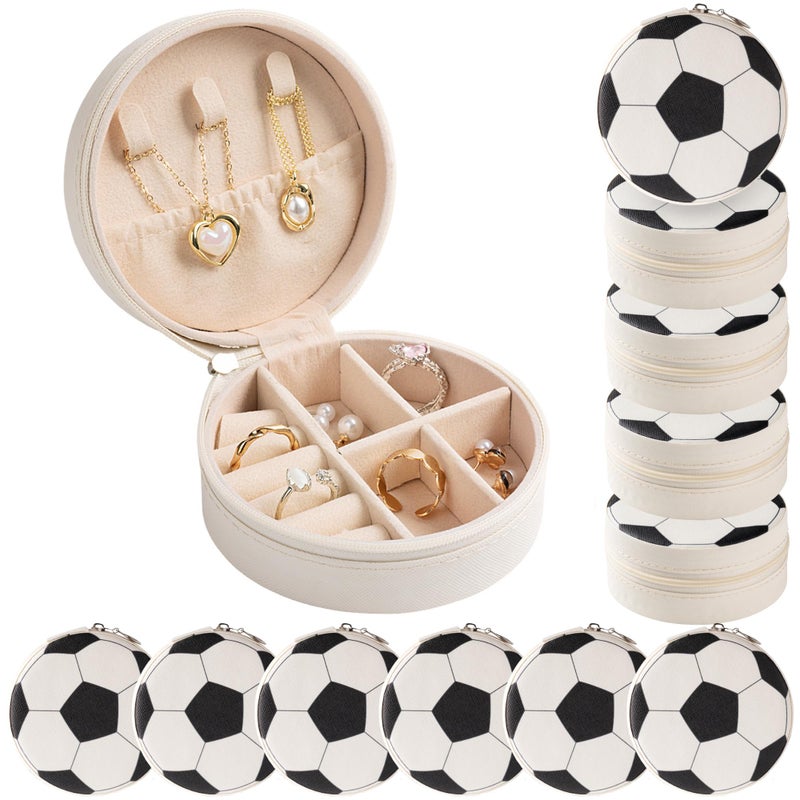 Mindoub 12-Pack Soccer Mini Travel Jewelry Case Round Black and White Soccer Stuff Portable Jewelry Organizer Storage Case for Christmas Graduation Sports Team Club Birthday Goodie Favors Gifts - Image 1
