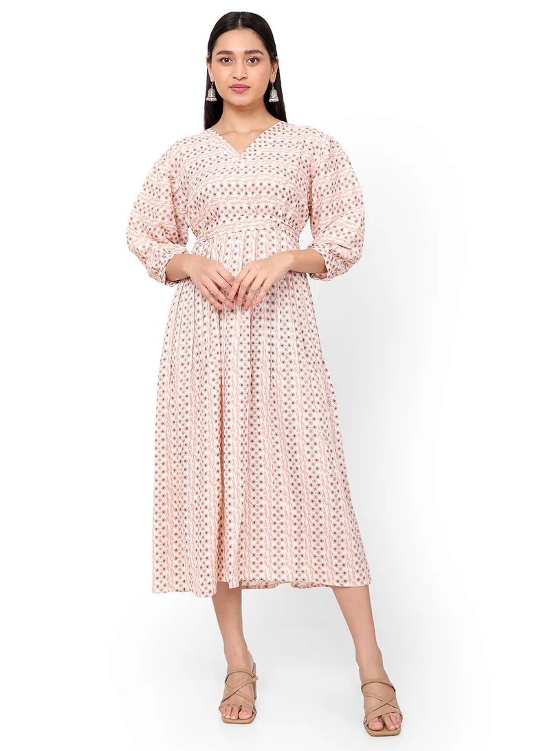 HANA & SARA SOFT VISCOSE PEACH COLOUR SMALL PRINTED WITH SEPRATE BELT TIEING SHORT ARABIC KAFTAN JALABIYA DRESS