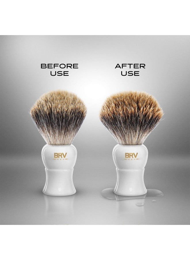 بي آر في مِن فرشاة حلاقة Pure Badger (عقد 19 مم) - مقبض من الراتنج الثقيل - للاستخدام مع ماكينة حلاقة آمنة ذات حدين، وشفرة مستقيمة ووعاء حلاقة (أبيض)  - Image 5