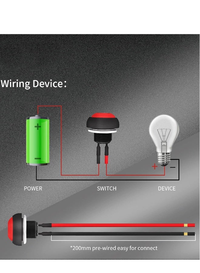 Latching Push Button Switch, 6 Pcs Momentary Push Button Switch Mini Round Switch, 12mm, 220V 3A, with Pre-soldered Wire (Red)