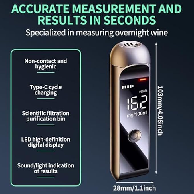 rayihni Digital Alcohol Tester with LCD Display, Portable, USB Charging, No Bladder Tubes Needed - Image 3