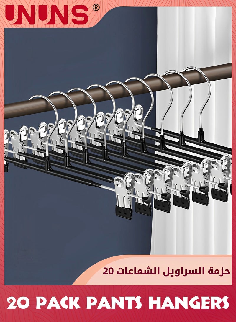 UNUNS Pants Hangers with Clips,Skirt Hangers Adjustable Clip Hangers Non Slip Metal Adult Baby Kids Space Saving Clothes Hangers For Closet Shorts Bottom Jeans Trouser Leggings 20 Pack  - Image 1