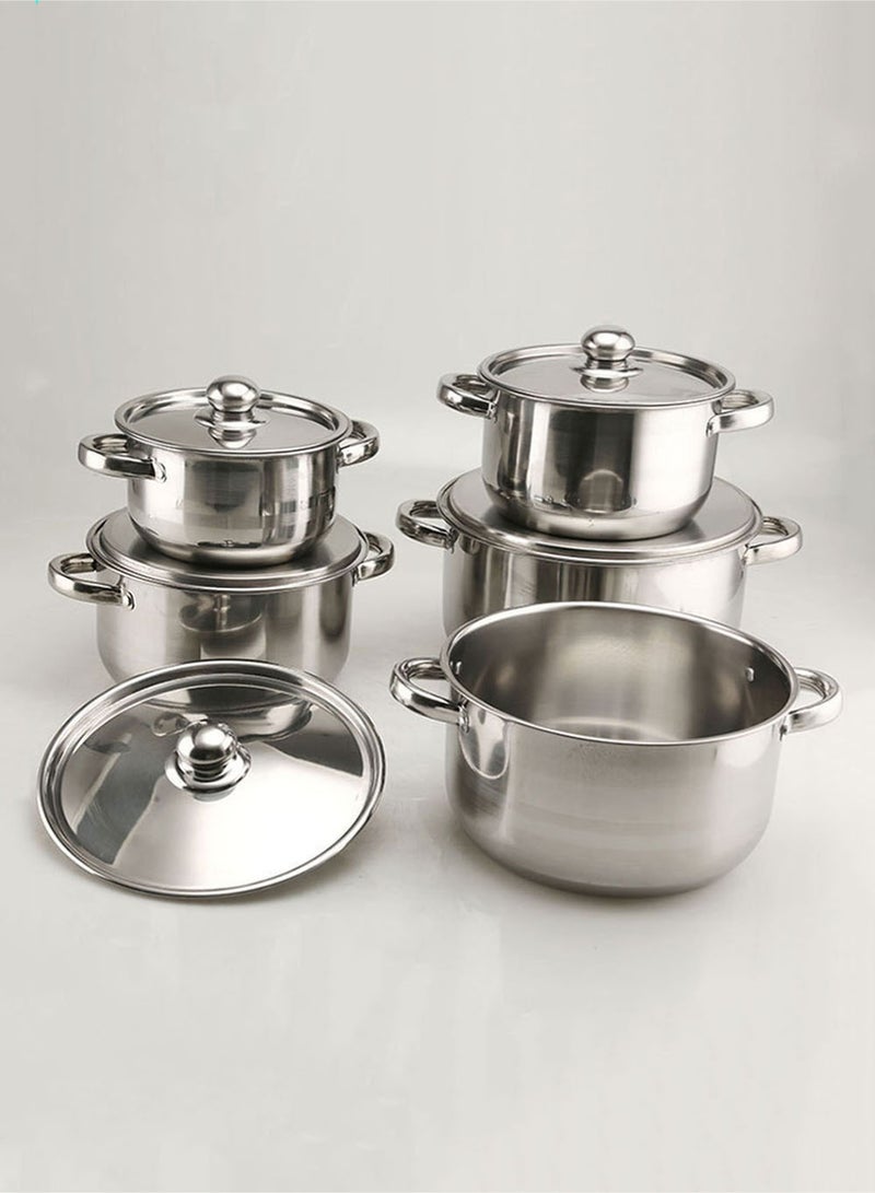 EzzySo طقم أواني طهي مكون من 5 قطع من الفولاذ المقاوم للصدأ، أطقم أدوات مائدة فضية، مجموعة قدر حساء بسماكة مزدوجة مع غطاء من الفولاذ، مثالية للمطبخ المنزلي أو المخيم 18/20/22/24/26 سم - Image 1