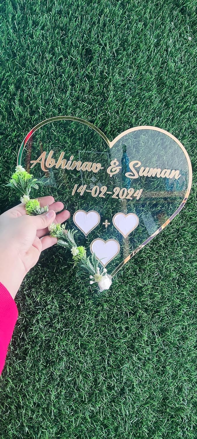 Custom Inventoo Couple Thumb Impression Gift Wedding Thumb Print Finger Print Gift Personalized Text Golden Metal Design Heart Shape flower decoration With name - Image 3