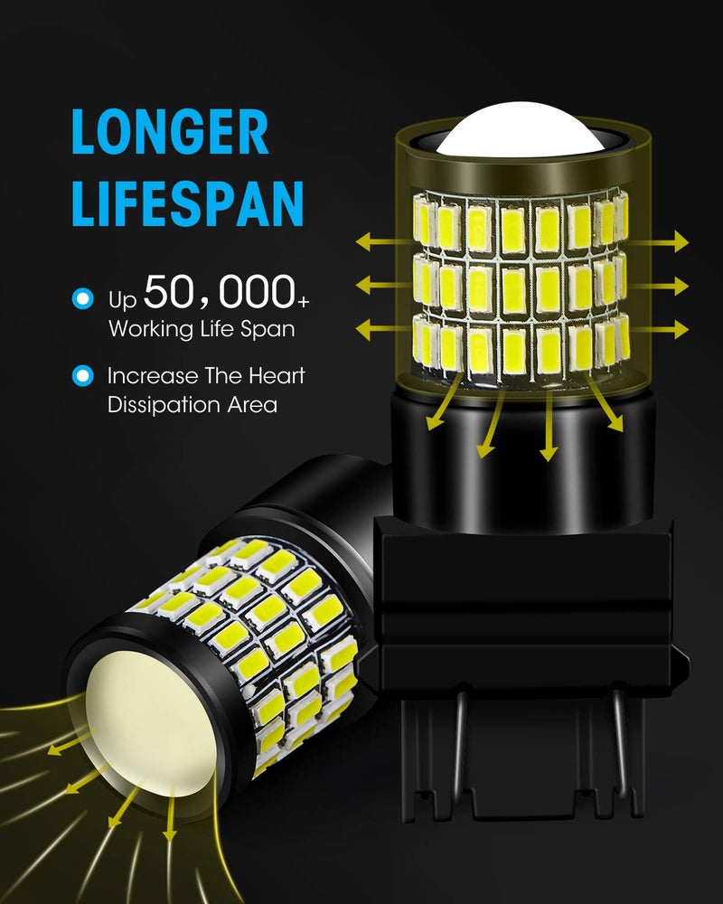 Yorkim لمبة يوركيم 3157 LED بيضاء لمبات عكسية 3157 مع بروجيكتور 3056 3156 3057 4057 4157 T25 بدائل لمبات LED للإضاءة الخلفية، عبوة من 2 - Image 4