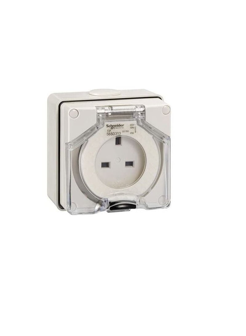 Schneider Electric Schneider Surface Outlet 250V 13A 3 Flat IP66 Grey 56 Series 3 Pin Socket - 56S0313 - Image 2