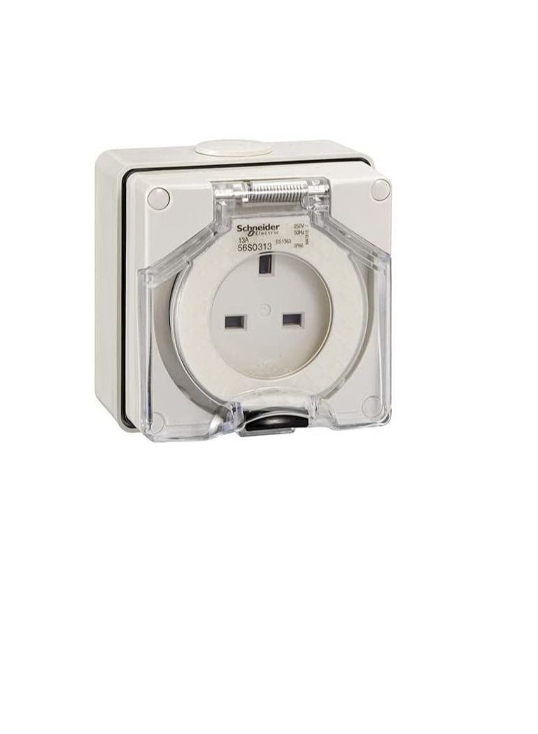 Schneider Electric Schneider Surface Outlet 250V 13A 3 Flat IP66 Grey 56 Series 3 Pin Socket - 56S0313 - Image 3