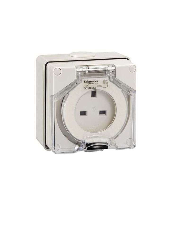 Schneider Electric Schneider Surface Outlet 250V 13A 3 Flat IP66 Grey 56 Series 3 Pin Socket - 56S0313 - Image 1