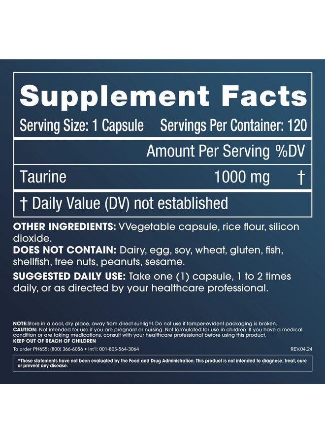 ProHealth Pure Taurine | Support Healthy Aging, Brain and Heart Health, Sports Performance | Antioxidant | 1000 mg per Capsule | Clinically Studied, Third-Party Tested, 120 Vegetarian Capsules - Image 2