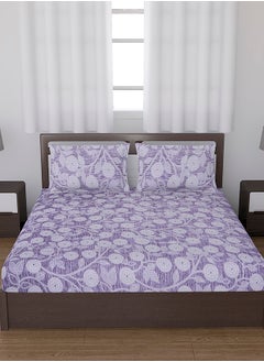Status Contract Spring Summer Collection-Cotton Rich Double Bedsheet with 2 Pillow Covers for Bed Room, Home, Hotel-120 GSM, Purple Flower, 210 X 215 Cm  - Image 1
