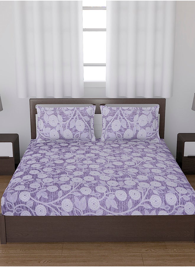 Status Contract Spring Summer Collection-Cotton Rich Double Bedsheet with 2 Pillow Covers for Bed Room, Home, Hotel-120 GSM, Purple Flower, 210 X 215 Cm  - Image 1