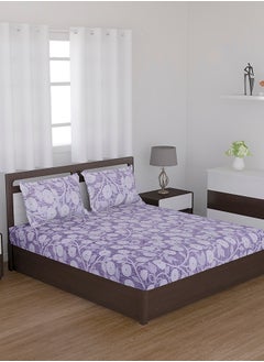 Status Contract Spring Summer Collection-Cotton Rich Double Bedsheet with 2 Pillow Covers for Bed Room, Home, Hotel-120 GSM, Purple Flower, 210 X 215 Cm  - Image 2