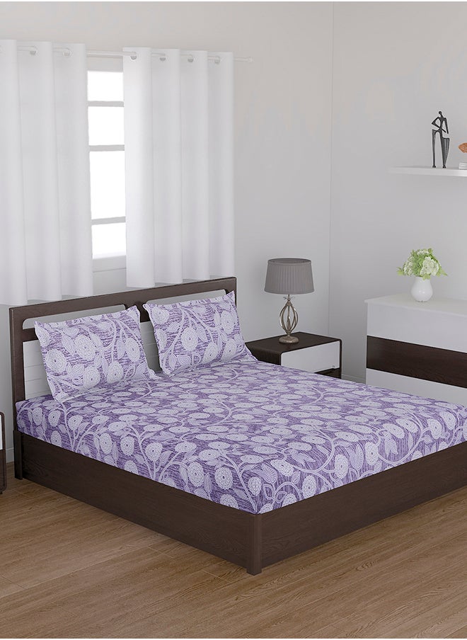 Status Contract Spring Summer Collection-Cotton Rich Double Bedsheet with 2 Pillow Covers for Bed Room, Home, Hotel-120 GSM, Purple Flower, 210 X 215 Cm  - Image 2