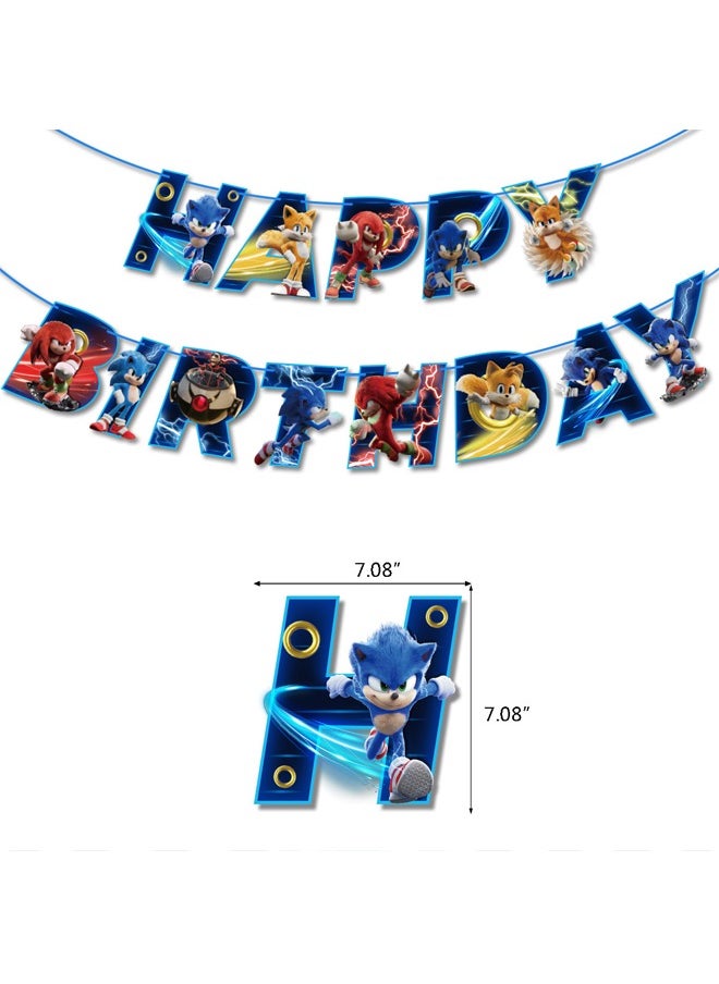 Zeemey - Sonic The Hedgehog Balloon Set with  Happy Birthday Banner,Cake Topper,Hanging Spins,Backdrop,Perfect for Graduation Baby Shower Birthday Bachelorette Party Backdrop Decoration - Image 1