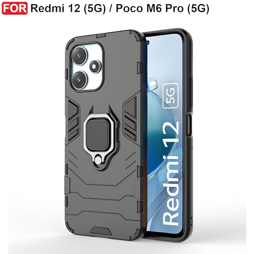 CEDO Kickstand Cover for Redmi 12 (5G) / Poco M6 Pro (5G) Rugged Case | Built-in Stand Rotating Ring Holder | Military Grade Armor Bumper Back Cover (Black) - Image 2