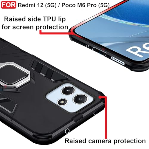 CEDO Kickstand Cover for Redmi 12 (5G) / Poco M6 Pro (5G) Rugged Case | Built-in Stand Rotating Ring Holder | Military Grade Armor Bumper Back Cover (Black) - Image 4