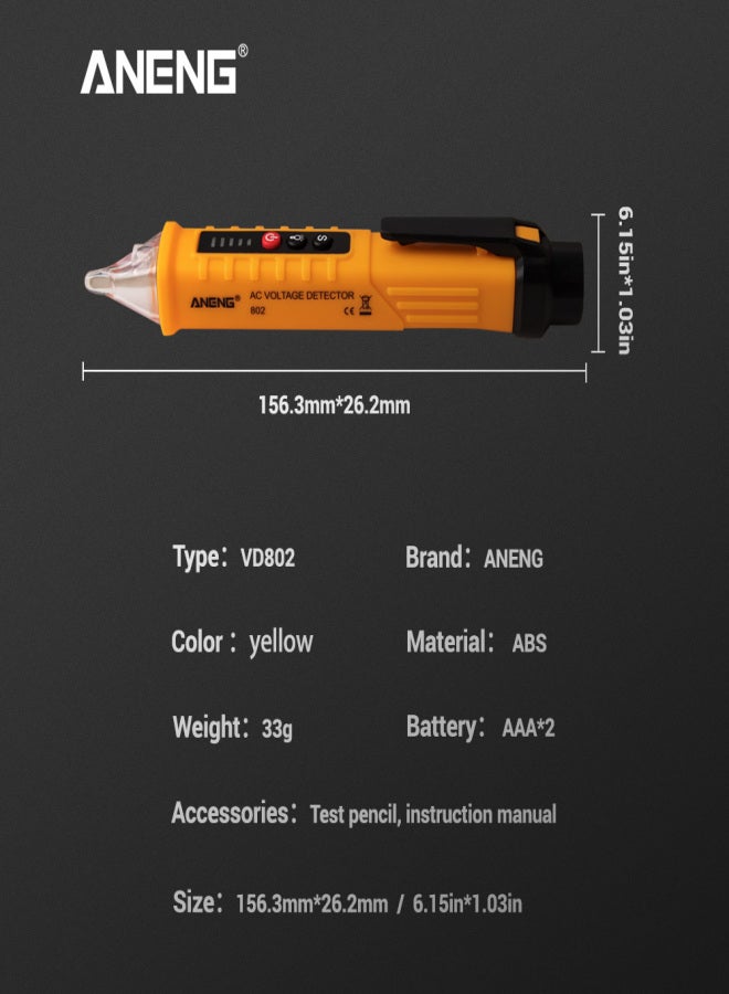 ANENG ANENG VD802 Non-contact AC Voltage Detector Tester Meter 12V-1000v Pen Style Electric Indicator LED Outlet Voltage Dectetor Sensor Wit - Image 3