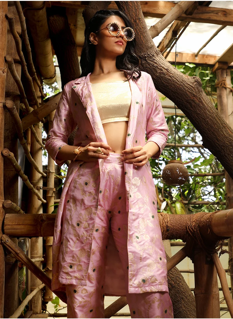 QISSA Women's Light Pink Flora Jacquard Co-Ord Set