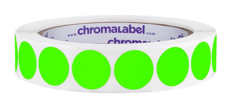 ChromaLabel ملصقات دوائر شروما 3/4 بوصة، ملصقات ترميز ألوان عالية الوضوح، نقاط لاصقة دائمة - 1000 ملصق دائري ملون لكل لفة، ملصقات نقاط خضراء متلألئة - Image 1