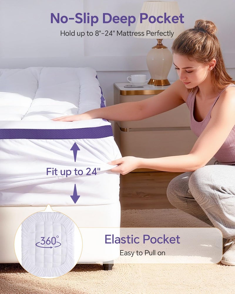 ChiXpace Dual Layer 4 Inch Memory Foam Mattress Topper Twin XL - 2 Inch Gel Memory Foam and 2 Inch Pillow Top Mattress Pad, 7-Zone Egg Crate Twin XL Size Mattress Topper (White) - Image 5